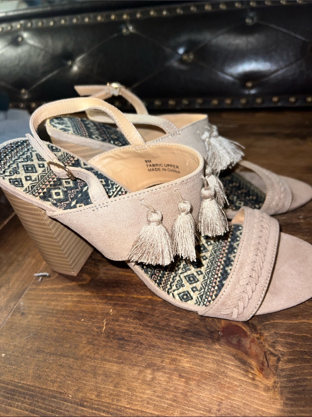 Alter'd State CUTE! Women's Taupe Tassel Block Heel Sandals 9.5 Boho, Western